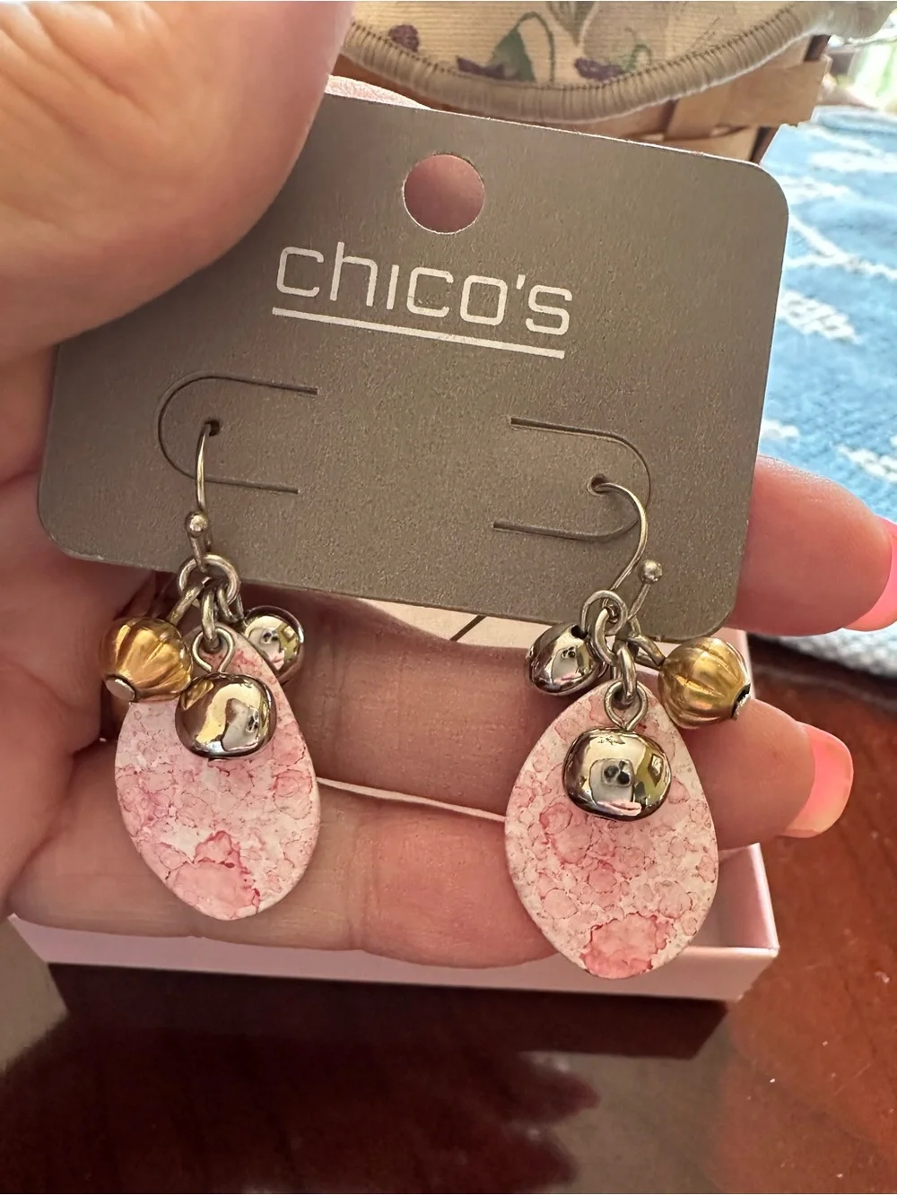 Chico's pink marbled teardrop cluster dangle‎ earrings